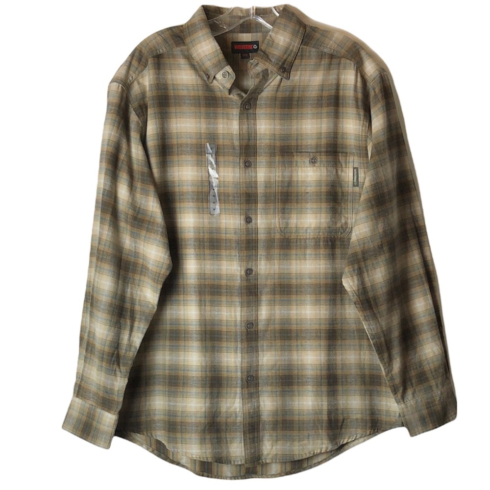 Wolverine Mens Medium Plaid Flannel Long Sleeve Button Down Shirt Work Wear